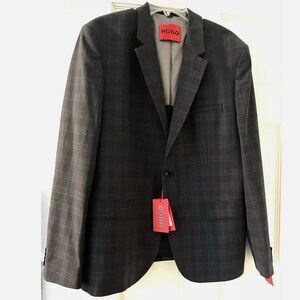 HUGO Suit Jacket Mens Size 44R Grey Plaid Modern Fit